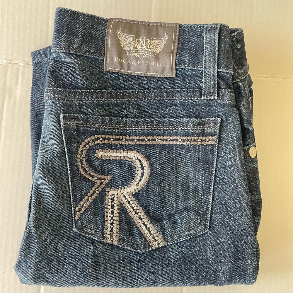 Y2K Rock & Republic women’s Dark Blue Jeans Embellished Pockets - Picture 14 of 14